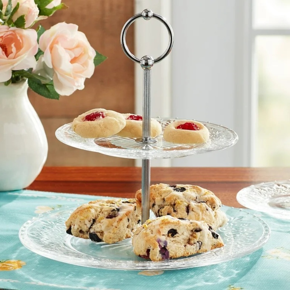 🌸 New The Pioneer Woman Two-Tiered Glass Server, Clear